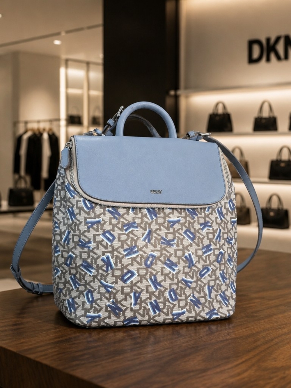 DKNY Blue Logo-Print Convertible Backpack